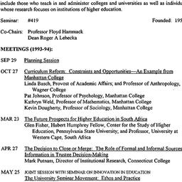 Schedules, Higher Education...