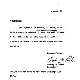 Announcements, 1966-03-15. ...