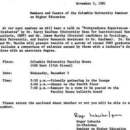 Announcements, 1981-11-03. ...
