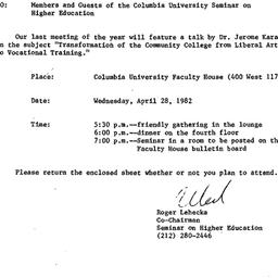 Announcements, 1982-03-29. ...
