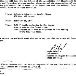 Announcements, 1984-01-17. ...