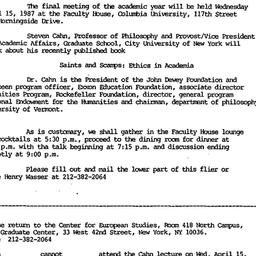 Announcements, 1987-04-15. ...