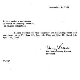 Announcements, 1986-09-04. ...