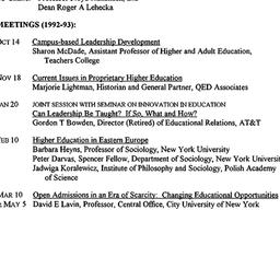 Schedules, Higher Education...