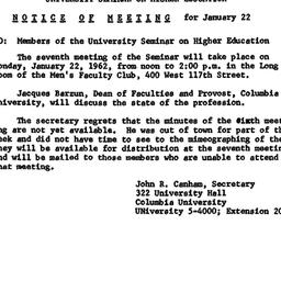 Minutes, 1962-01-22. Higher...