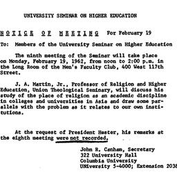 Minutes, 1962-02-19. Higher...