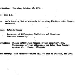 Announcements, 1970-10-15. ...