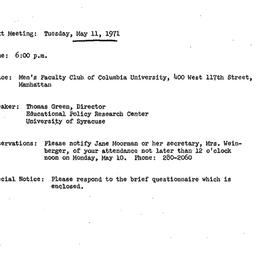 Announcements, 1970-05-11. ...
