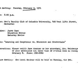 Announcements, 1971-02-09. ...