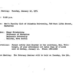 Announcements, 1970-01-12. ...
