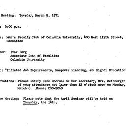 Announcements, 1971-03-09. ...