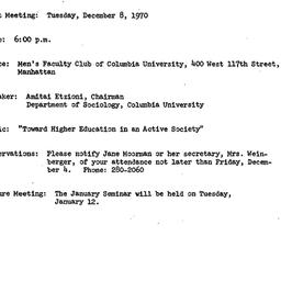 Announcements, 1970-12-08. ...