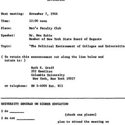 Announcements, 1966-11-07. ...