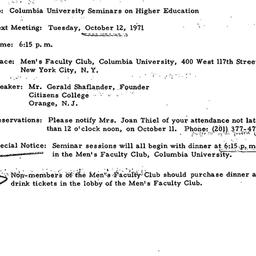 Announcements, 1971-10-12. ...