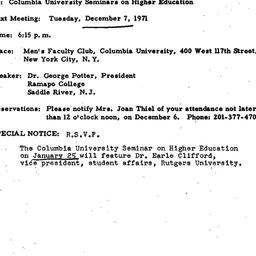 Announcements, 1971-12-07. ...