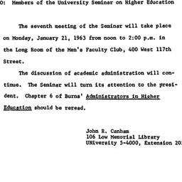 Announcements, 1963-01-21. ...