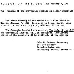 Announcements, 1963-01-07. ...