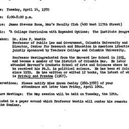 Announcements, 1970-03-24. ...