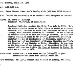 Announcements, 1970-02-13. ...
