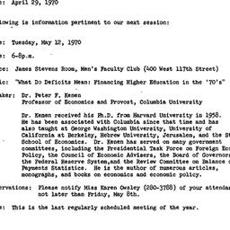 Announcements, 1970-04-29. ...