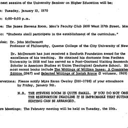 Announcements, 1970-01-13. ...