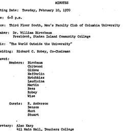 Minutes, 1970-02-10. Higher...