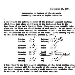 Announcements, 1964-09-17. ...