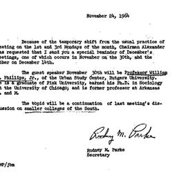 Announcements, 1964-11-24. ...