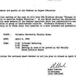 Announcements, 1983-03-07. ...