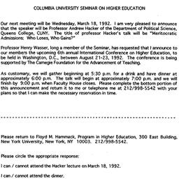 Announcements, 1992-03-18. ...