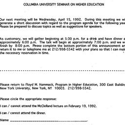 Announcements, 1992-04-15. ...