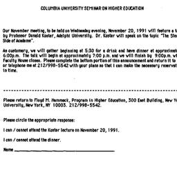 Announcements, 1991-11-20. ...