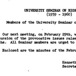 Minutes, 1960-02-01. Higher...