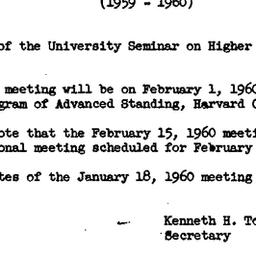 Minutes, 1960-01-18. Higher...