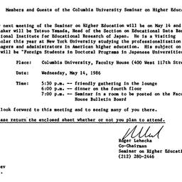 Announcements, 1986-04-29. ...