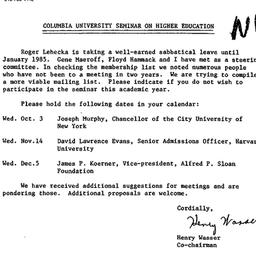 Schedules, Higher Education...