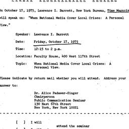 Announcements, 1975-10-17. ...