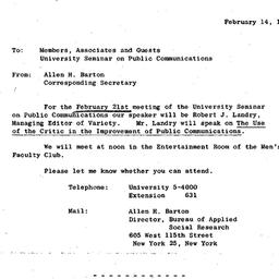 Announcements, 1964-02-14. ...