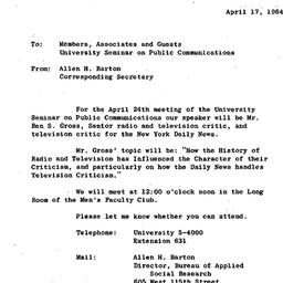 Announcements, 1964-04-17. ...