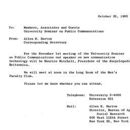 Announcements, 1963-10-25. ...