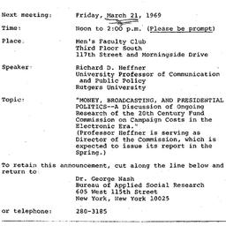 Announcements, 1969-03-21. ...