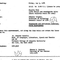 Announcements, 1974-05-03. ...