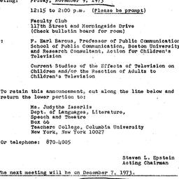 Announcements, 1973-11-09. ...
