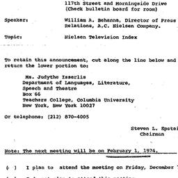Announcements, 1973-12-07. ...