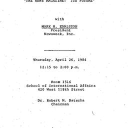 Announcements, 1984-04-26. ...