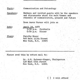 Announcements, 1977-04-19. ...