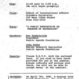 Announcements, 1981-03-11. ...