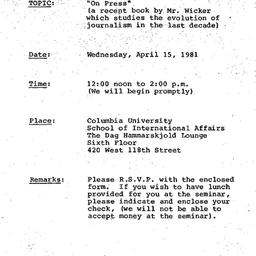 Announcements, 1981-04-15. ...