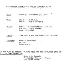 Announcements, 1980-09-30. ...