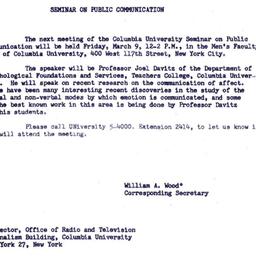 Announcements, 1962-03-09. ...